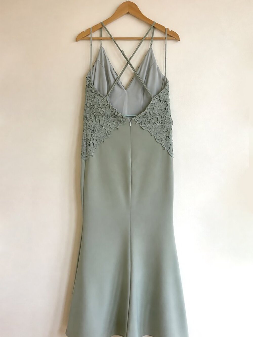 Sage Green Lace Maxi Dress Size L Formal Evening Gown Wedding Guest Bridesmaid - Picture 4 of 16